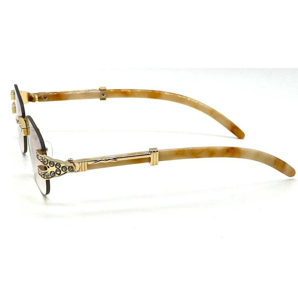 Rhinestone Rimless Sunglasses Vintage Hip Hop Shades Men Light Brown Lens Classy